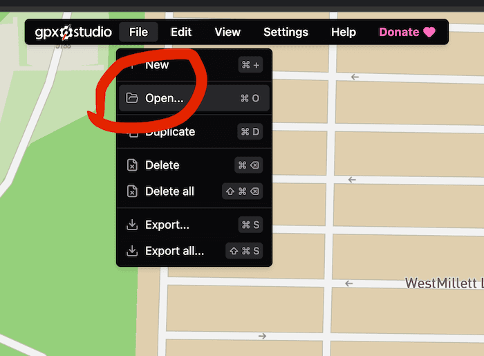 gpx.studio open file view